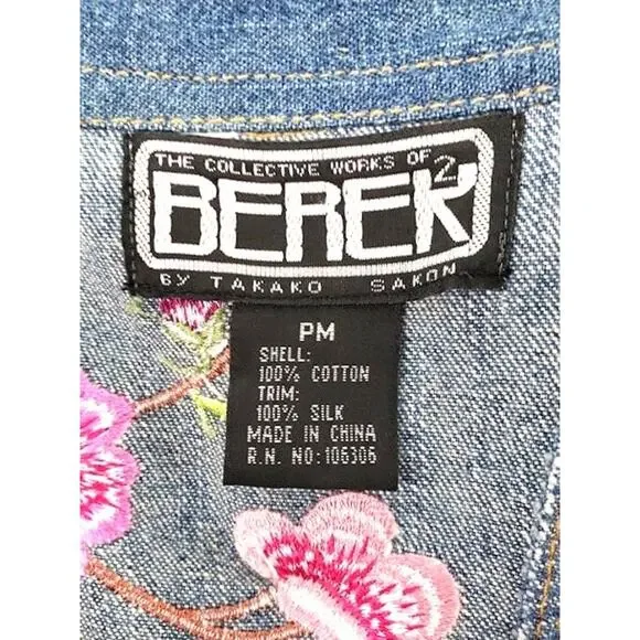 Vintage Berek2 Floral Butterfly Embroidered Sequin Beaded Jean Jacket - Picture 5 of 8